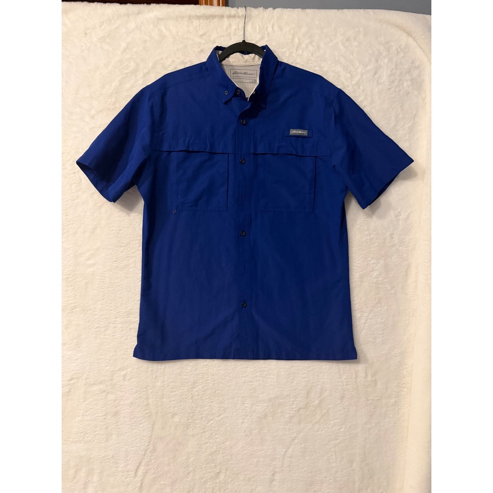 Eddie Bauer Mens Short Sleeve Fishing‎ Shirt Blue Large Vented Hiking Outdoor